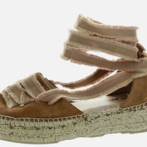 Free People Womens Tan Lace-Up Leather Ribbon Lace-Up Heels 37